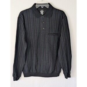 Vintage David Taylor Sears Men’s M Black Knit Polo Sweatshirt Pinstripe